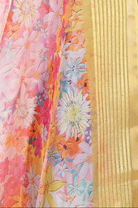 Peach Zari Floral Printed Jacquard Dupatta