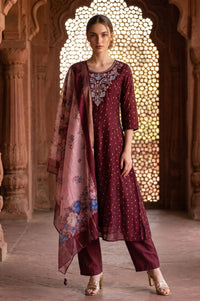 Pink Floral Printed Zari Jacquard Dupatta