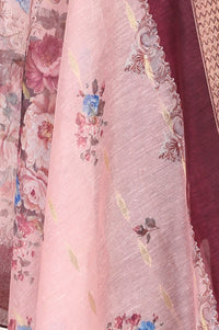 Pink Floral Printed Zari Jacquard Dupatta