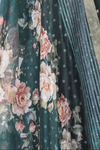 Teal Zari Floral Printed Jacquard Dupatta