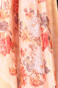 Peach Zari Floral Printed Jacquard Dupatta