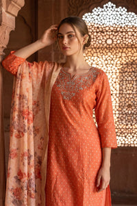 Peach Zari Floral Printed Jacquard Dupatta