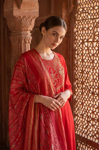 Red Zari Floral Printed Jacquard Dupatta