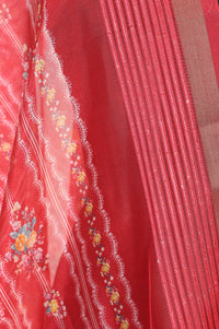 Red Zari Floral Printed Jacquard Dupatta