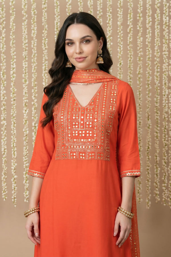 Orange Zari Ethnic Motifs Printed Jacquard Dupatta