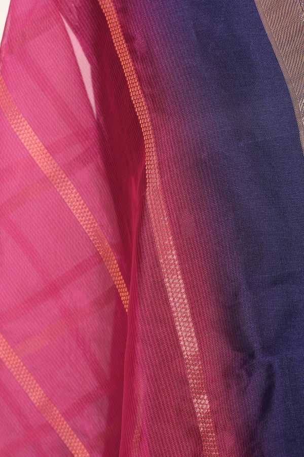 Pink Zari Geometric Printed Jacquard Dupatta
