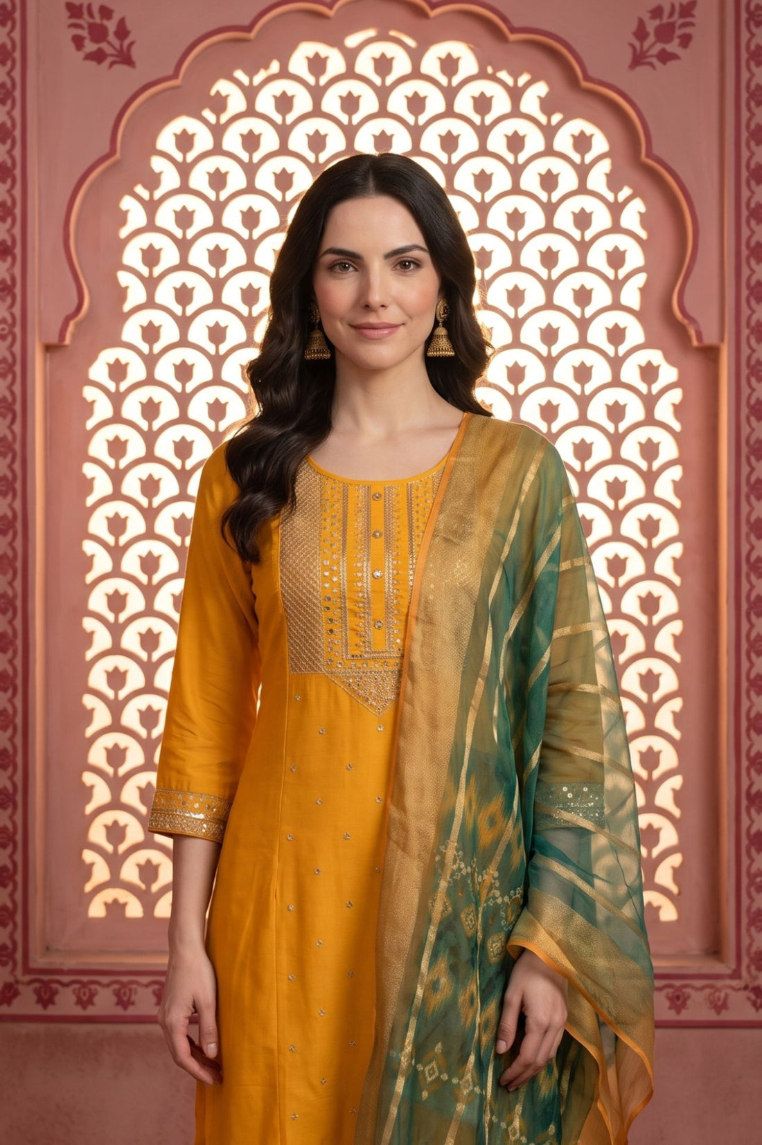 Teal Jacquard Zari Dupatta