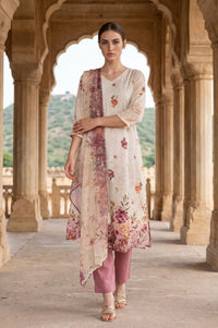 Cream Floral Printed Georgette Dupatta