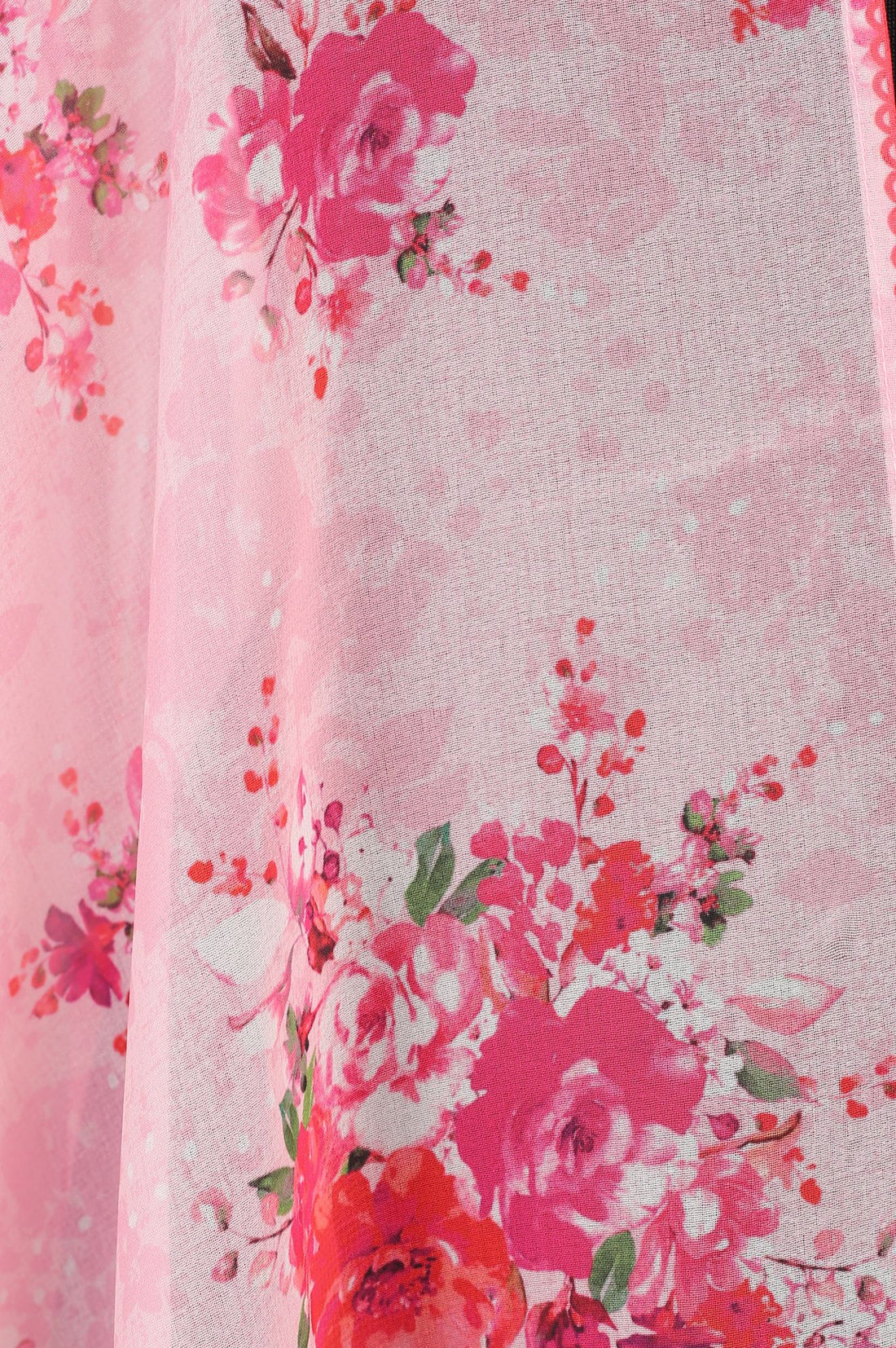 Pink Floral Printed Thread Embroidered Georgette Dupatta
