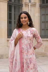 Off White Floral Printed Georgette Dupatta