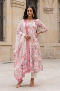 Off White Floral Printed Georgette Dupatta