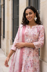 Off White Floral Printed Georgette Dupatta