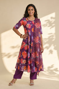 Purple Floral Printed Kota Dupatta