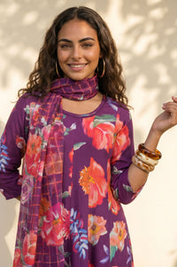 Purple Floral Printed Kota Dupatta