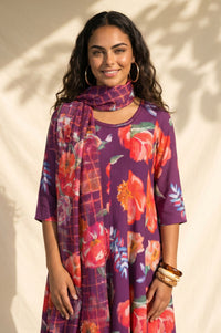 Purple Floral Printed Kota Dupatta