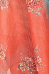 Orange Floral Printed Kota Dupatta