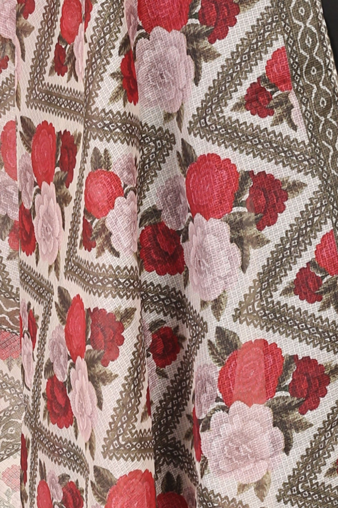 Cream Floral Printed Dupatta
