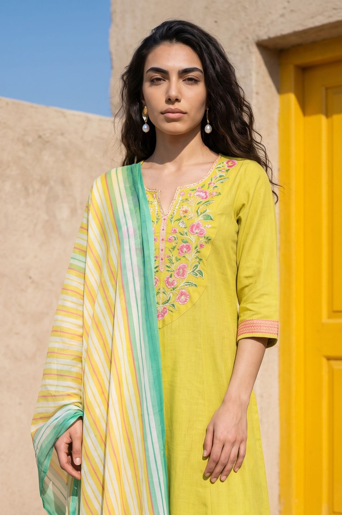 Off White Striped Georgette Stole