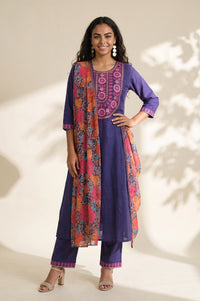 Navy Blue Floral Printed Georgette Dupatta