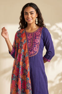 Navy Blue Floral Printed Georgette Dupatta