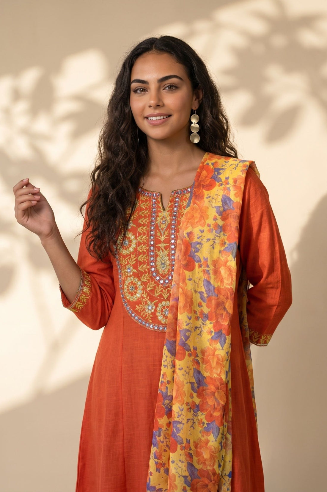 Yellow Floral Printed Georgette Dupatta