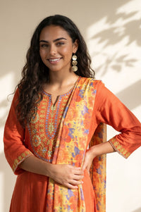 Yellow Floral Printed Georgette Dupatta