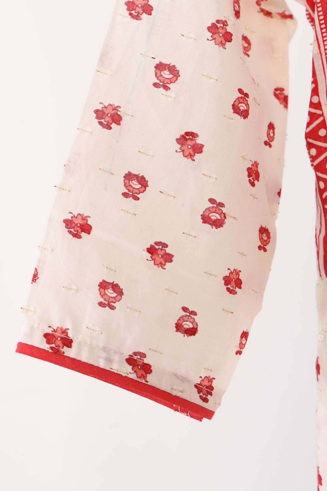 Off White Floral Printed Embroidered Cotton Blend A-line Dress