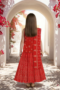 Red Foil Printed Sleeveless Straight Kurta with Palazzo and Dupatta Set