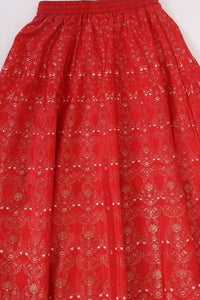 Red Foil Printed Sleeveless Straight Kurta with Palazzo and Dupatta Set