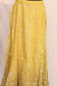 Yellow embellished Chiffon Sleeveless Crop Top and Lehenega Set with Dupatta