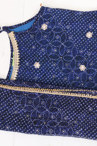 Navy Blue Bandhani Georgette Straight Kurta Palazzo &amp; Dupatta Set with Sequin Work