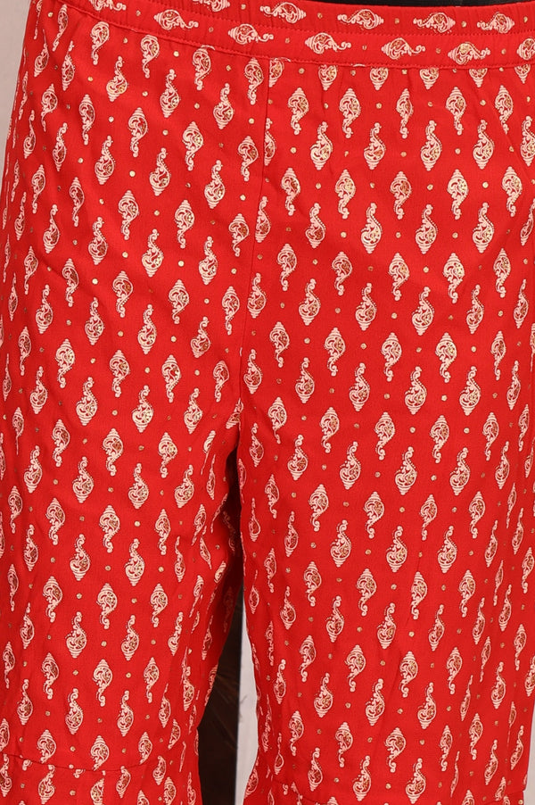 Girls' Red Ethnic Motifs Embroidered Georgette Straight Kurta with Sharara and Dupatta Set