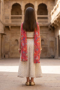 Cream Embroidered Chanderi Sleeveless Crop Top And Lehenga Set with Dupatta