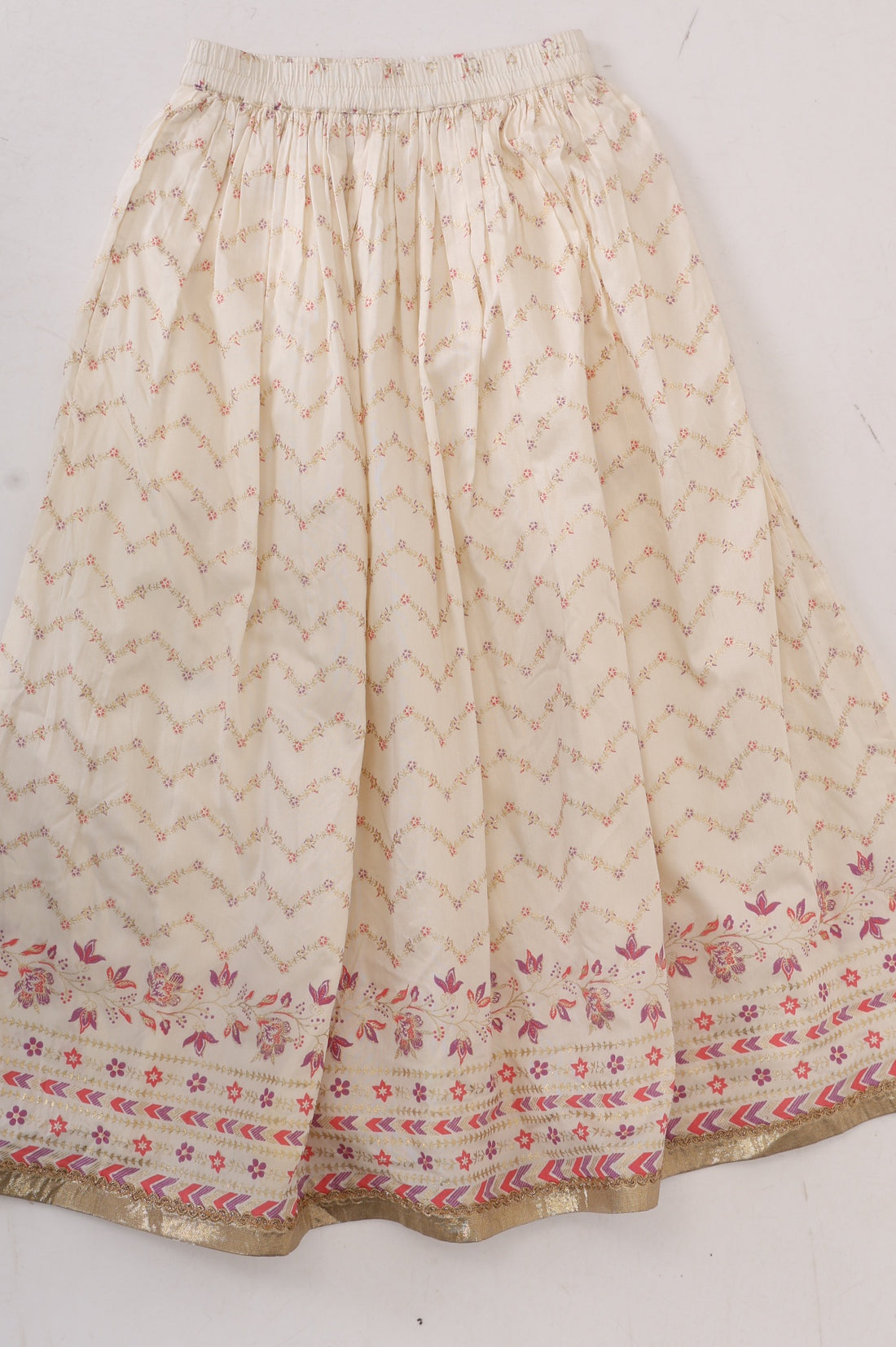 Cream Floral Printed Beadwork Sleeveless Crop Top And Lehenga Set with Dupatta