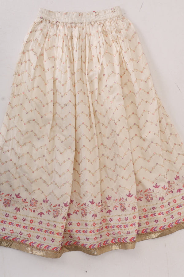Cream Floral Printed Beadwork Sleeveless Crop Top And Lehenga Set with Dupatta