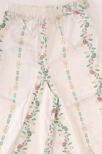 Off White Mirror Work Embroidered Yarn Dyed Sleeveless Straight Kurta with Palazzo and Dupatta Set