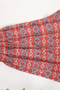 Red Geometric Printed Lace Sleeveless Straight Kurti with Skirt and Dupatta Set