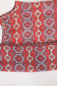 Red Geometric Printed Lace Sleeveless Straight Kurti with Skirt and Dupatta Set