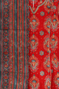 Red Floral Printed Lace Straight Kurta with Trousers and Dupatta Set