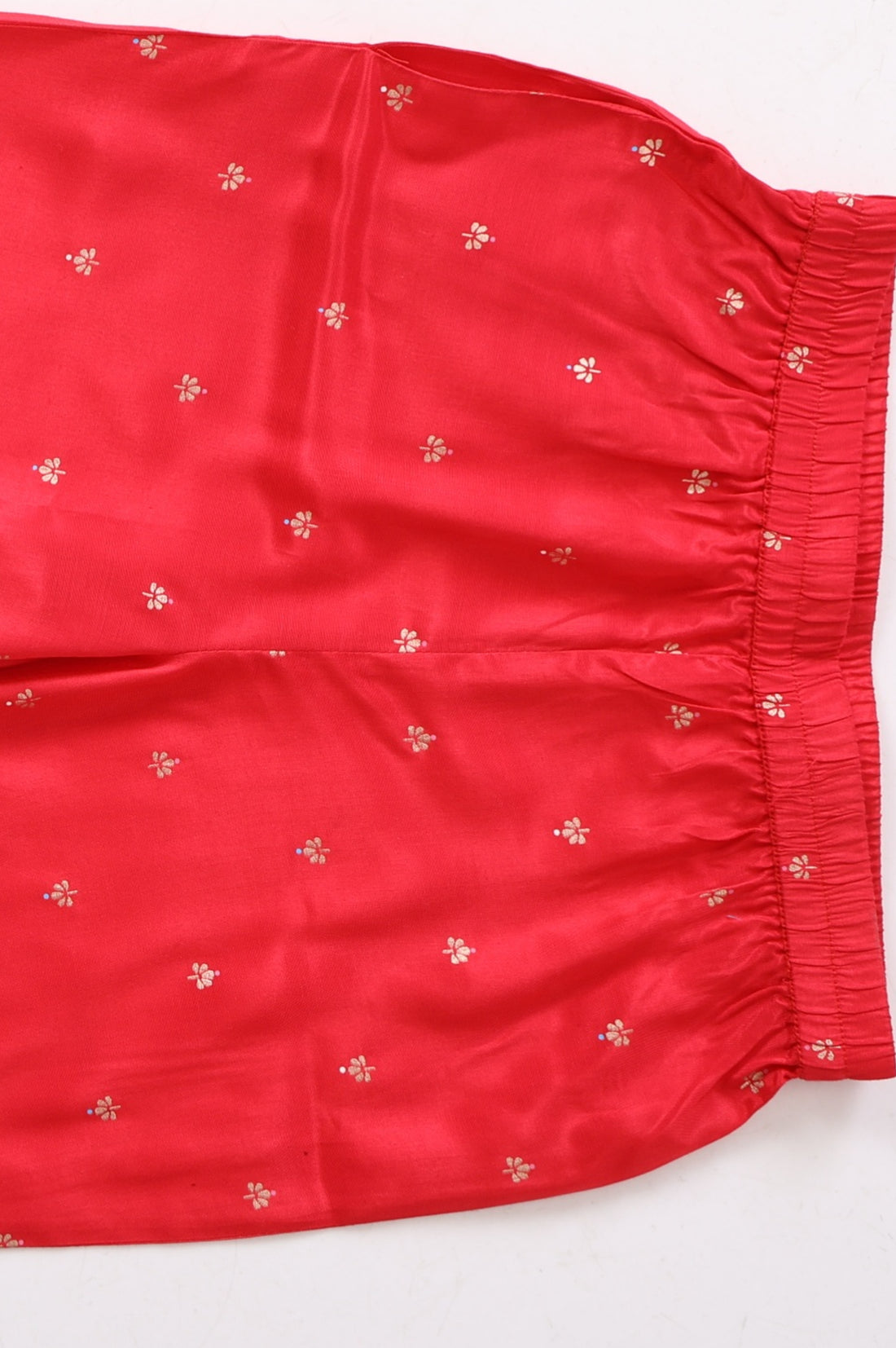 Girls Red Foil Printed Shantung Straight Kurta With Palazzo and Dupatta Set