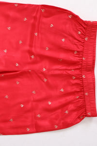 Girls Red Foil Printed Shantung Straight Kurta With Palazzo and Dupatta Set