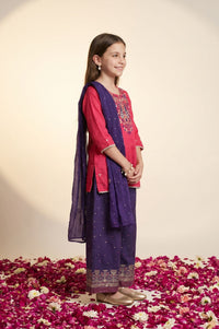 Multicolor Thread Embroidered Straight Kurta with Palazzo and Dupatta Set