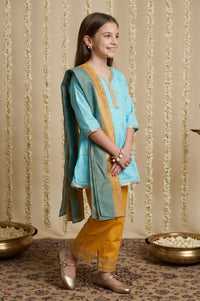 Multicolor Gota Patti Straight Kurta with Palazzo and Dupatta Set