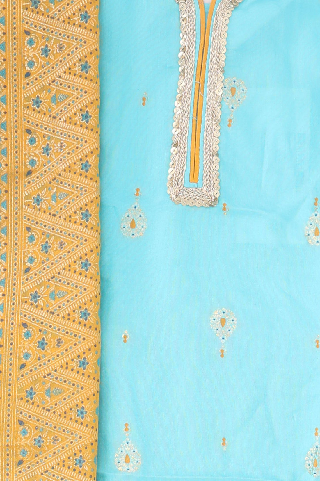 Multicolor Gota Patti Straight Kurta with Palazzo and Dupatta Set