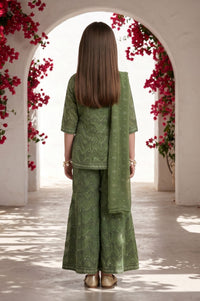 Green Sequins Foil Printed Flared Kurta with Sharara and Dupatta Set