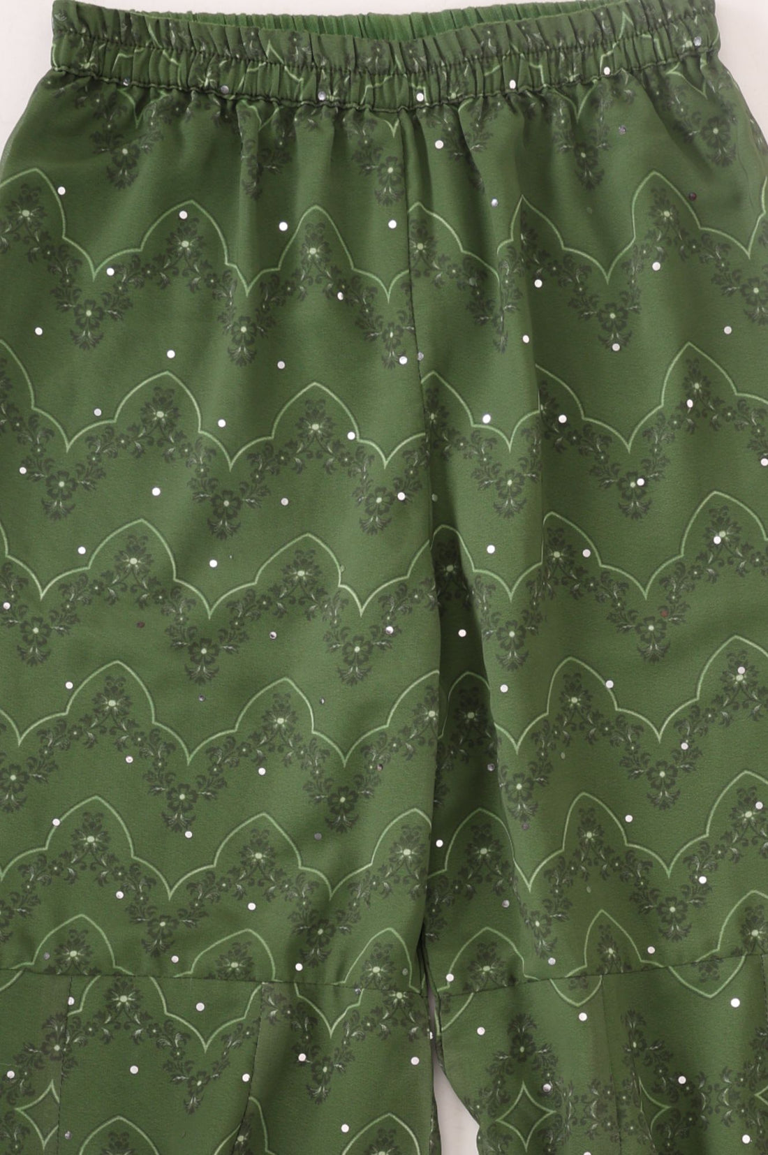 Green Sequins Foil Printed Flared Kurta with Sharara and Dupatta Set