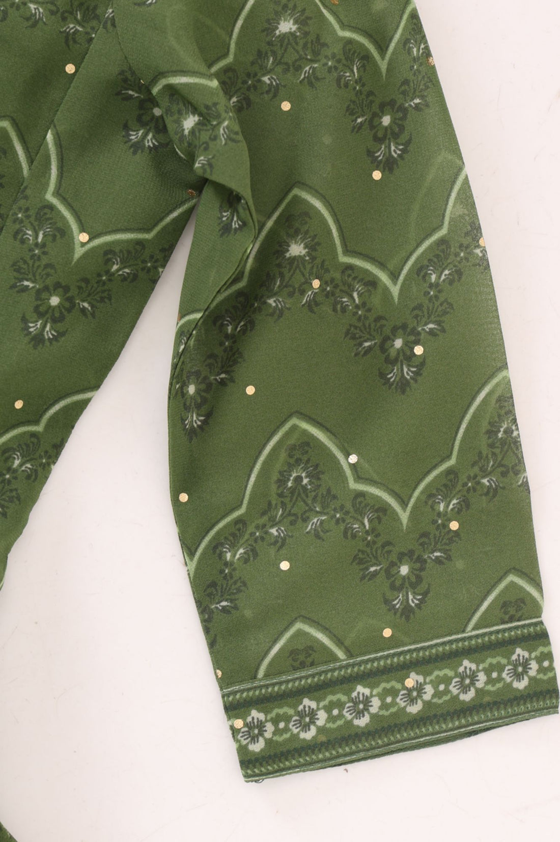 Green Sequins Foil Printed Flared Kurta with Sharara and Dupatta Set