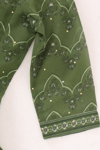 Green Sequins Foil Printed Flared Kurta with Sharara and Dupatta Set