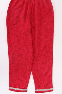 Red Embroidered Crepe Straight Kurta with Trouser and Dupatta Set