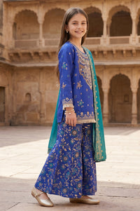 Blue Floral Printed Rayon Straight Kurta with Palazzo and Dupatta Set